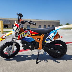 RPS DB 60 Kids Dirt Bike, Automatic, 4 stroke gas, 10″ front tire, 24-inch seat Height.
