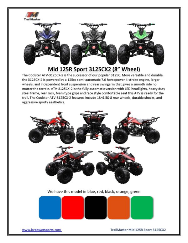 Coolster ATV Deluxe Sport Model 3125CX-2, Top of the class 125cc, Automatic Trans, Hand and foot Brake - Image 6