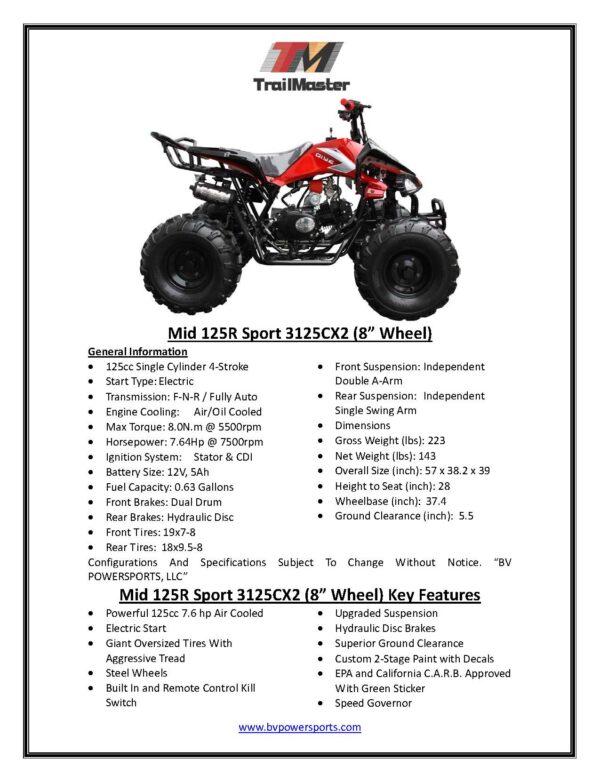 Coolster ATV Deluxe Sport Model 3125CX-2, Top of the class 125cc, Automatic Trans, Hand and foot Brake - Image 7